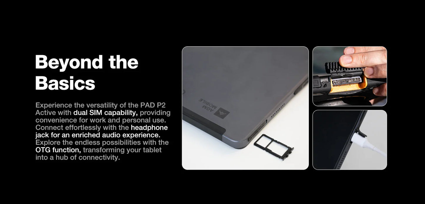 AGM P2 Active 11" FHD Rugged Tablet, IP68 Waterproof/Dustproof, 8GB RAM+256GB, Android 14, G99, Widevine L1 P2W Durable Pad