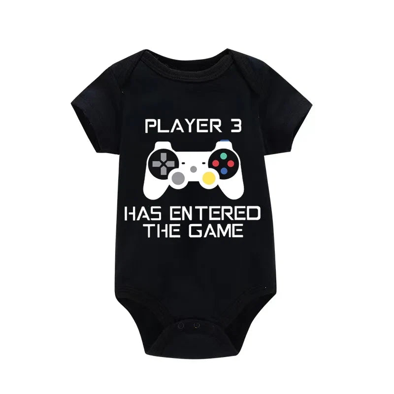 PLAYER 3 Newborn Romper Casual Short Sleeves Baby Boy Clothes Bodysuits Cartoon Graphic Toddler Girls Jumpsuits