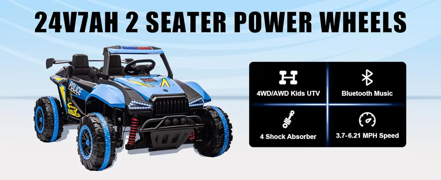 24V Ride on Toys for Boys & Girls 2 Seater Ride On Car for Kids, 6.21 Mph Max Speed, 4 Spring Suspension (Black & Blue)