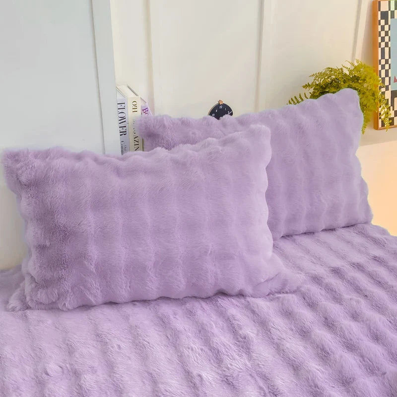 2pcs Fluffy Plush Pillowcase 48x74cm Winter Warm Thickness Soft Rabbit Fleece.