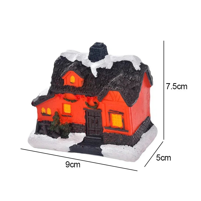 Christmas Resin House Light Christmas Glow Ornaments New Year Bedroom Decoration Kids Xmas Gift Micro Landscape Night Lights