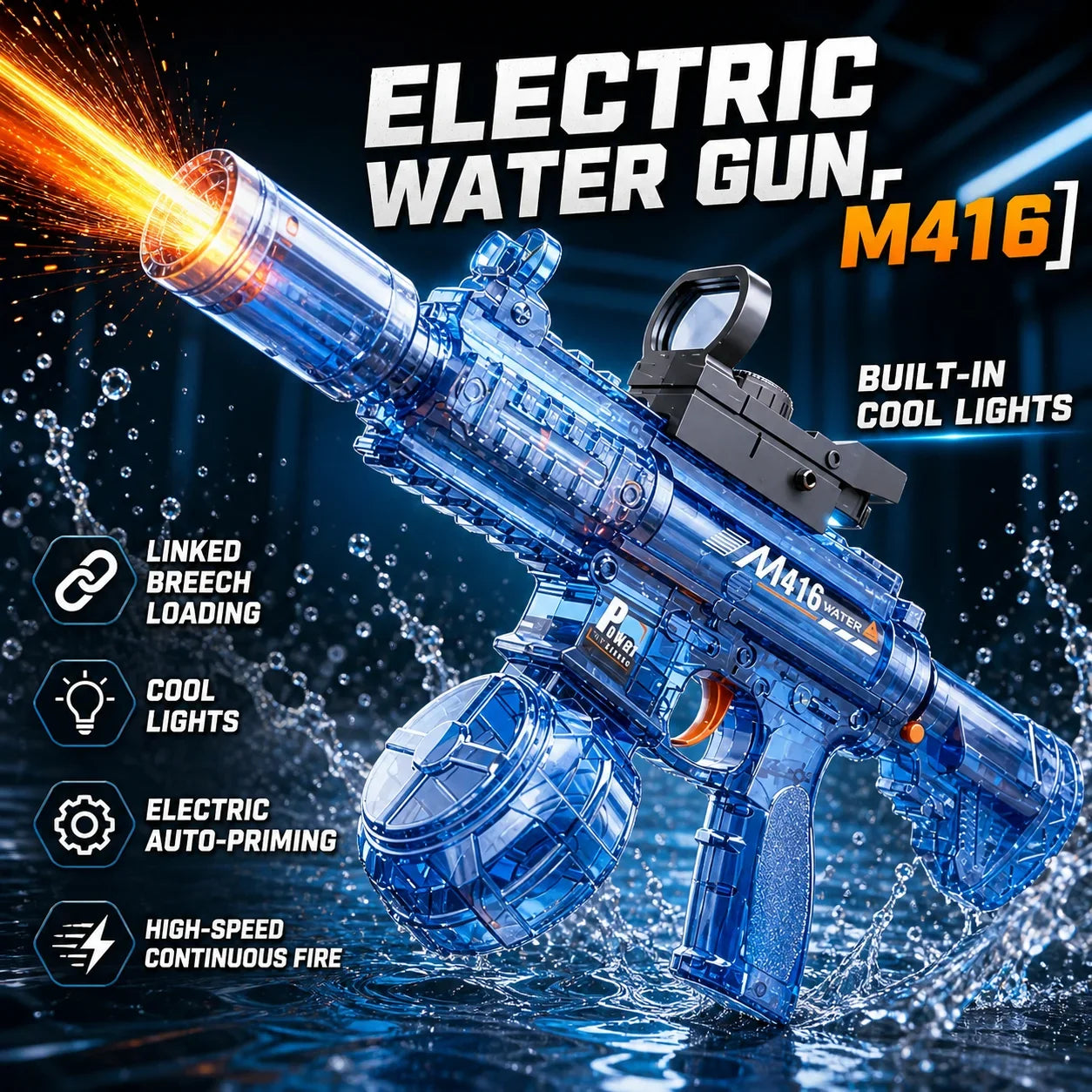 Electric Water Gun Simulation Shooting Water Gun with Recoil Flash Function Summer Outdoor Beach Game Toys Children Adults Gifts
