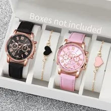 Ladies' Fashion Quartz Watch Set with Roman numerals and heart-shaped pendant bracelet,12pcs - Alloy case,