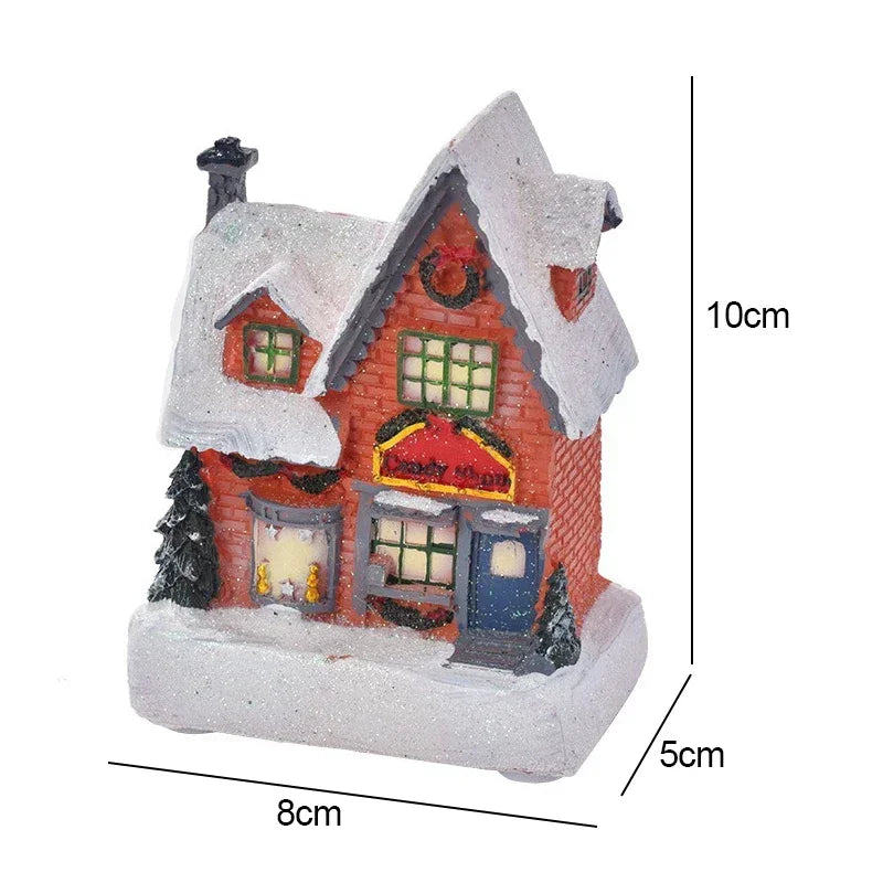 Christmas Resin House Light Christmas Glow Ornaments New Year Bedroom Decoration Kids Xmas Gift Micro Landscape Night Lights
