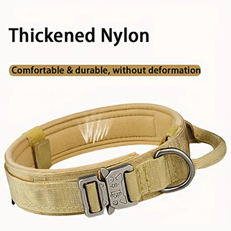 Tactical Dog Collar Adjustable Military Nylon Dog Collar with Control Handle and Heavy Duty Metal Buckle for Medium & Large Dog