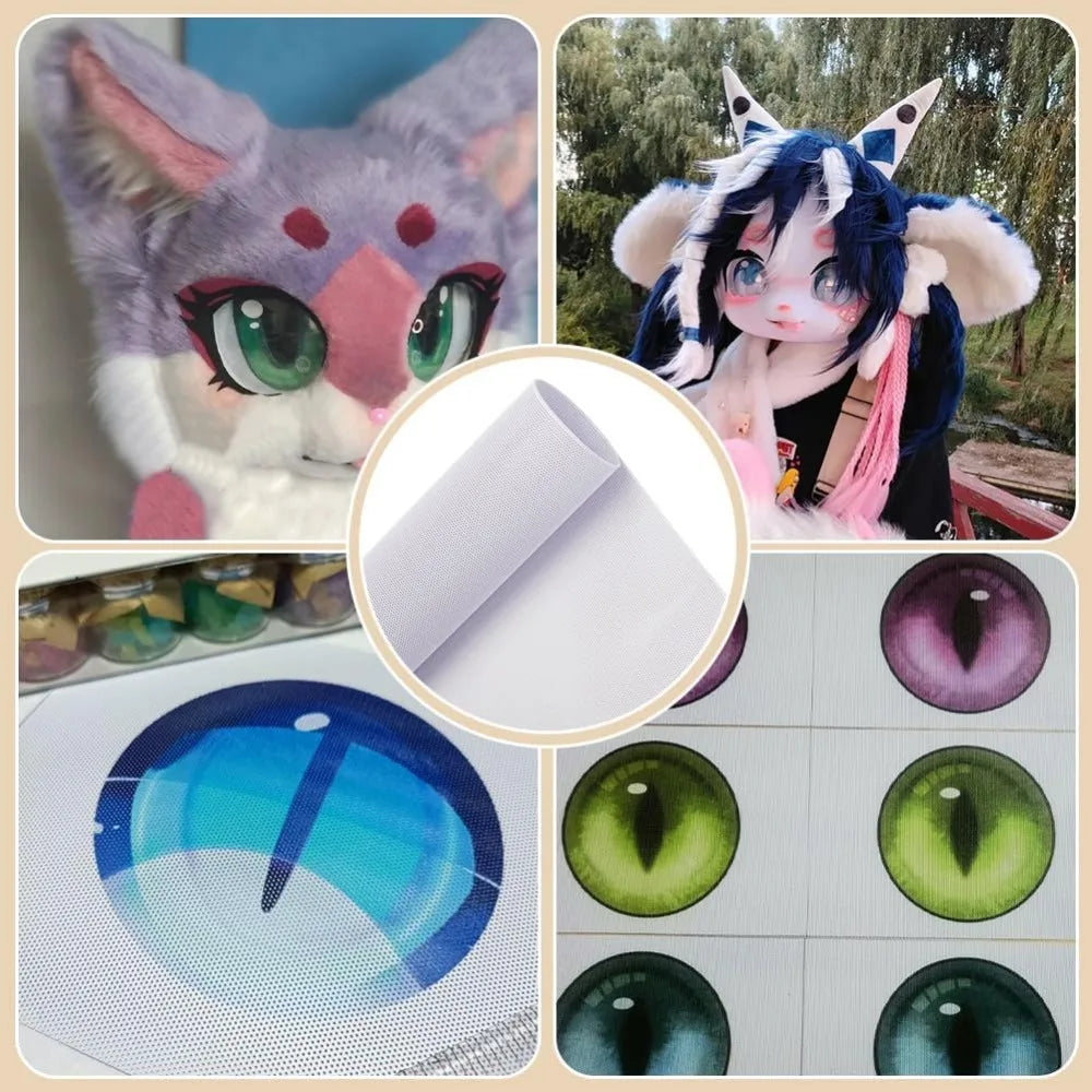 Custom Fursuit Eye Mesh 39x11.8inch White PVC Mesh Net 0.2mm Thick Waterproof Printable Mesh for Furries Cosplay Making Kit