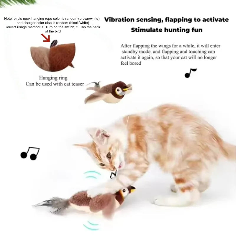 Pet Toy Plush Bite-Resistant and Drop-Proof Flapping Shaky Bird Cat Self-Entertainment Simulated Sparrow