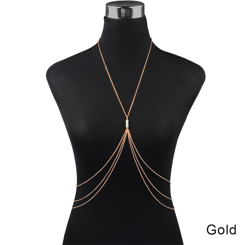 Fashion Womens Sexy Sequins Bra Bikini Beach Harness Necklace Waist Belly Body Chain Fashion Jewelry #241361
