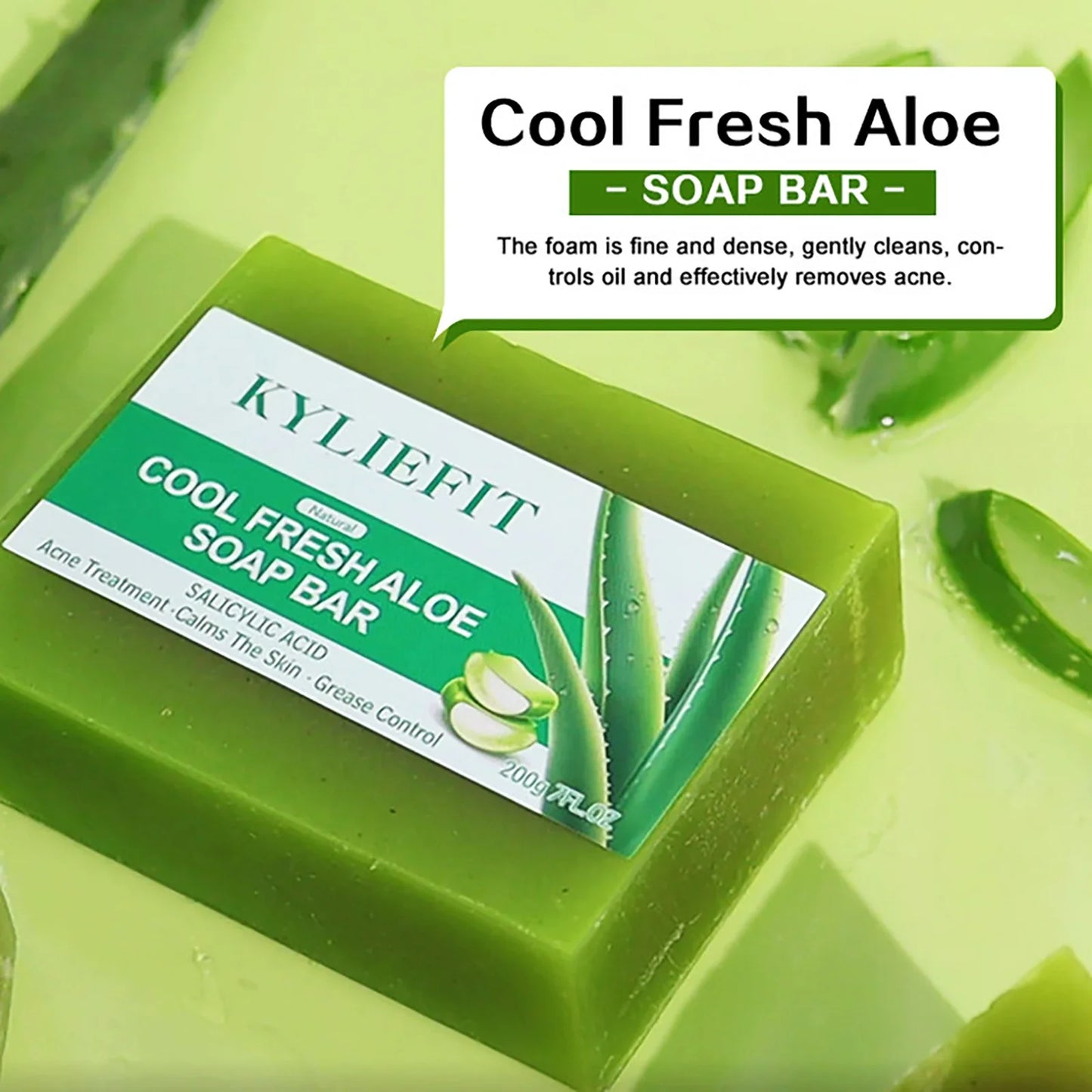 KYLIEFIT Cool Fresh Aloe Soap Bar, Reduce Acne and Black Spots, Clean Skin, Oil Control, Exfoliation, For Face And Body Use