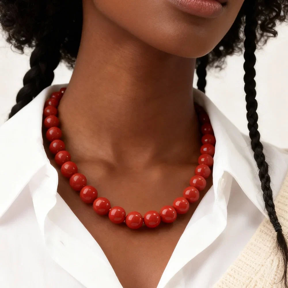 Boho Colorful Acrylic Big Ball Bead Chain Necklace Trendy Handmade