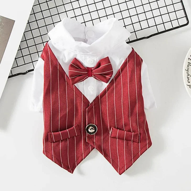 Dog Gentleman Wedding Suit Clothes Formal Shirt Pet Outfit Halloween Christmas Dog Costume For Small Dogs Bowtie Tuxedo