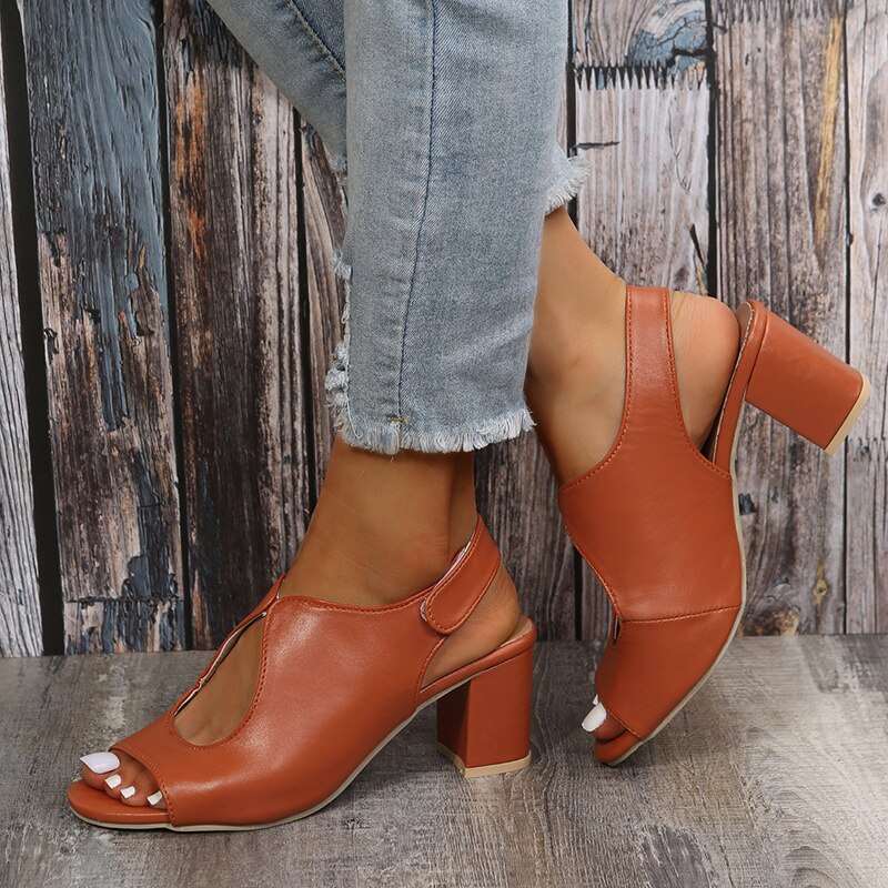 Summer New Sexy Beach Fish Mouth Sandals Fashion Hollow Thick Heels High Casual Open Toe Trend Women Shoes Plus Size 35~43