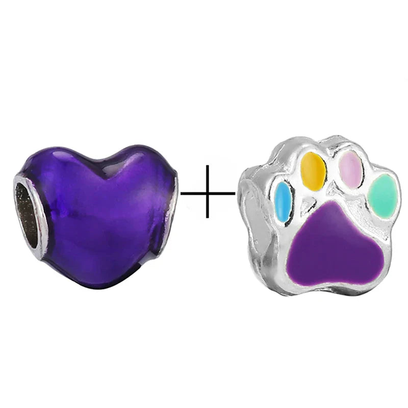 BRACE CODE 2Pcs/Lot Pan Spring New Purple Charm Love Floral Diy Beads Pendant Making Men's Women's Children's Fine Bracelets