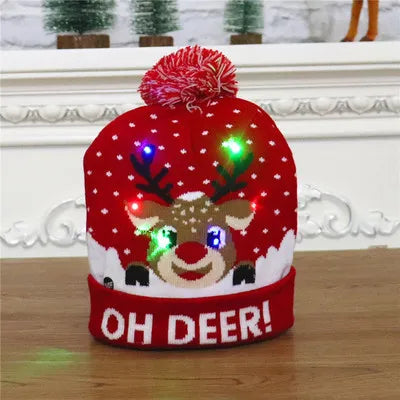 LED Christmas Hat Creative Flashing Led Light Knitted Hat Snowman Winter Warm Color Knitted Cap Christmas Gift