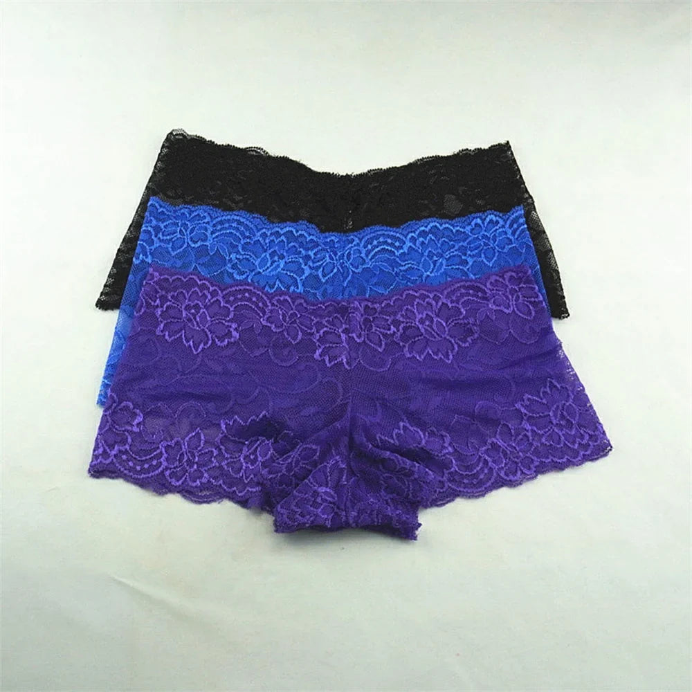 3pcs M-XXL Female Boxers Underwear Silk Boyshorts Women Transparent Panties Shorts Ladies Perspective Lingerie
