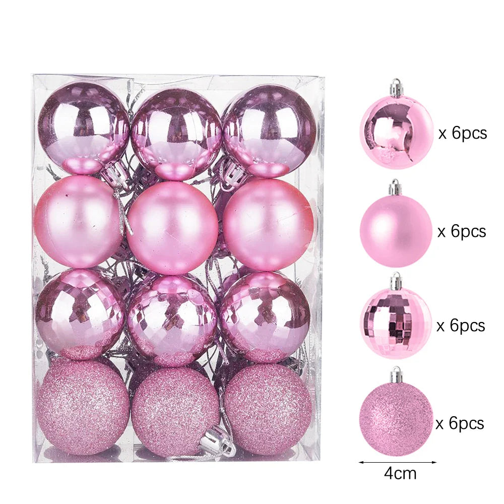24Pcs Christmas Ball Pendent Decoration Xmas Tree Gold Glitter Hanging Ornament Ball Home Xmas Party Decor Navidad Gift Supplies
