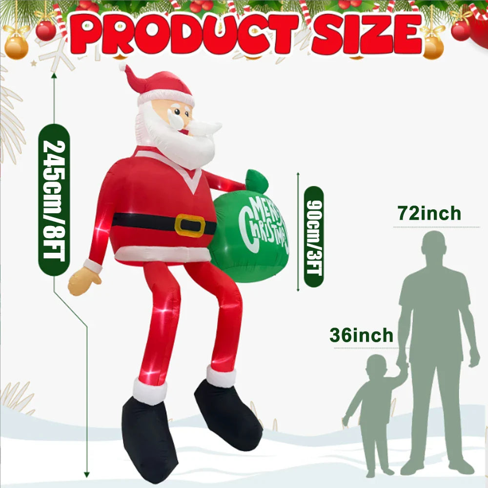 8FT Christmas Inflatables Climbing Santa Outdoor Decorations Christmas Inflatable Decorations with LED for Blow Up Yard Xmas