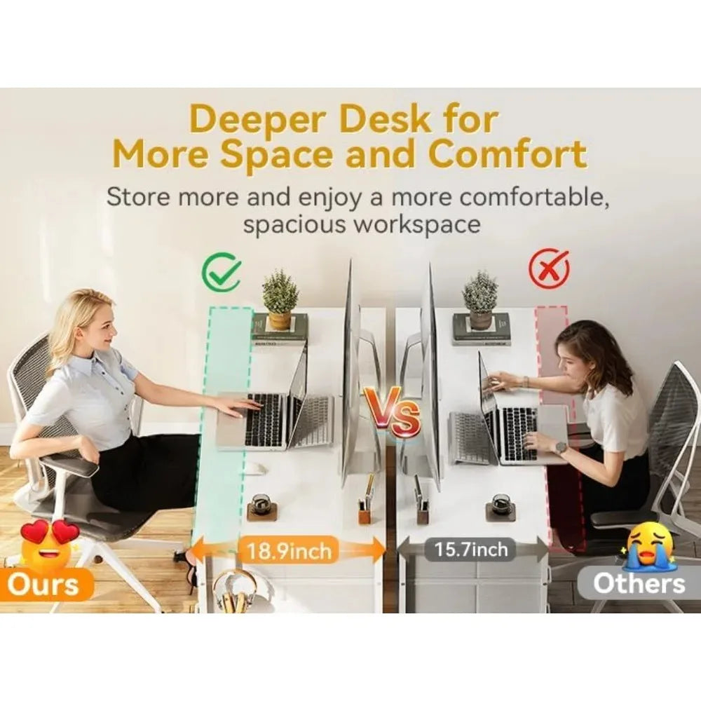 48-Inch White Computer Desk with 8 Fabric Drawers, Modern Office Desk for Home Office.