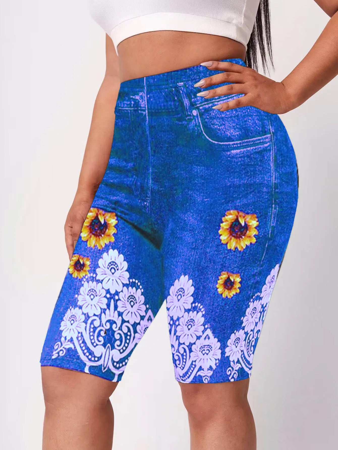 Jeans Look Leggings Women High Waist Plus Size Skinny Shorts Super Elastic Cool Summer Jogging Pants