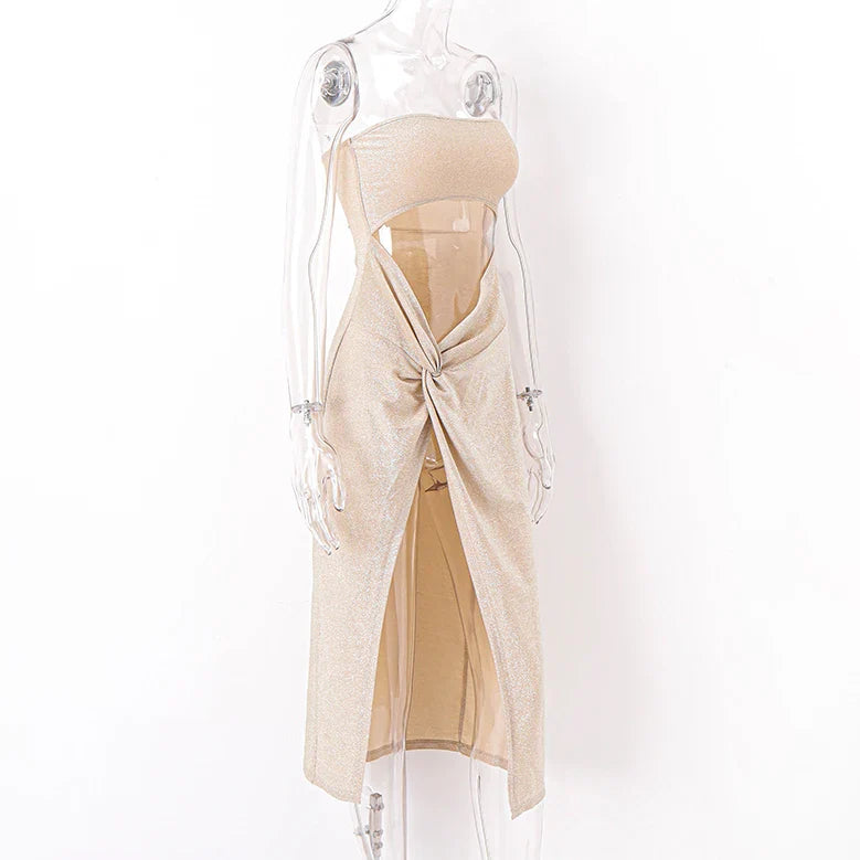 WhereMery Sexy Sleeveless Slit Dress Hollow Out Elegant Skinny Women Long Dresses Summer 2024 Fashion Ladies Party Club Vestidos