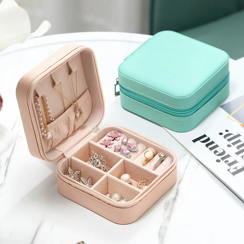 Portable Jewelry Storage Box Travel Organizer Jewelry Case PU Leather Storage Earrings Necklace Ring Jewelry Organizer Display