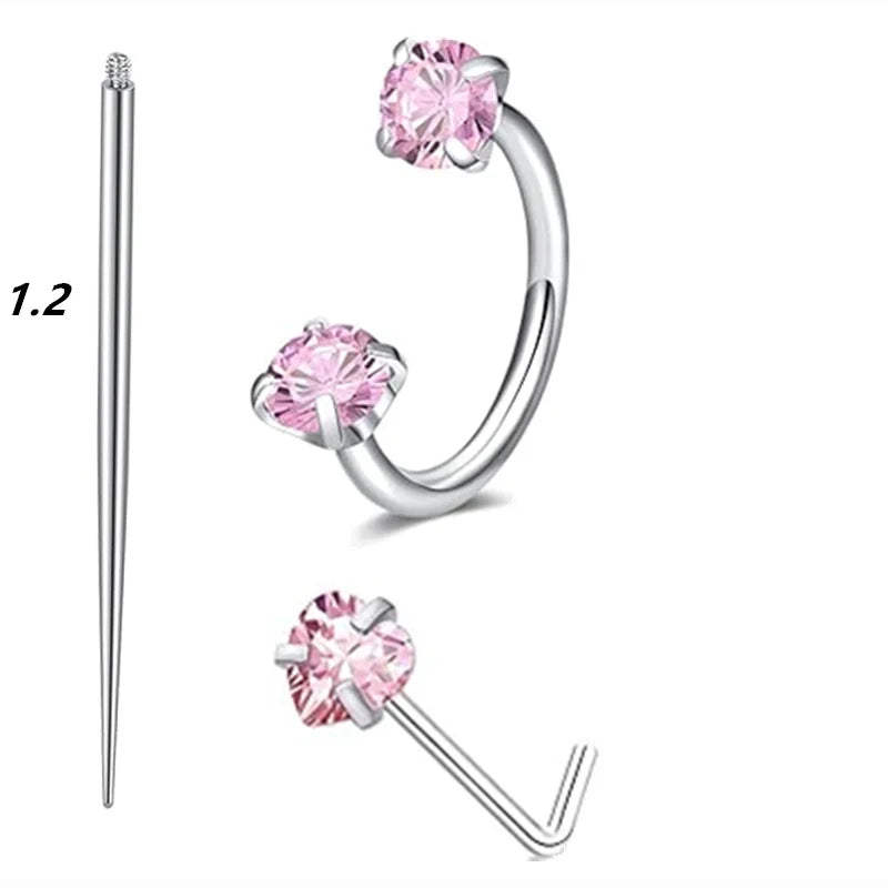 6/2pcs Horseshoe Nose Rings with L-Shape Nose Stud, Stainless Steel