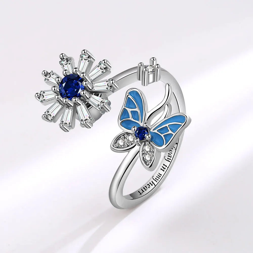 Animal Butterfly Flower Anxiety Spinner Rings Rotate Spinning Anti Worry Stress Relief Fidget Knuckle Rings Anillos De Ansiedad