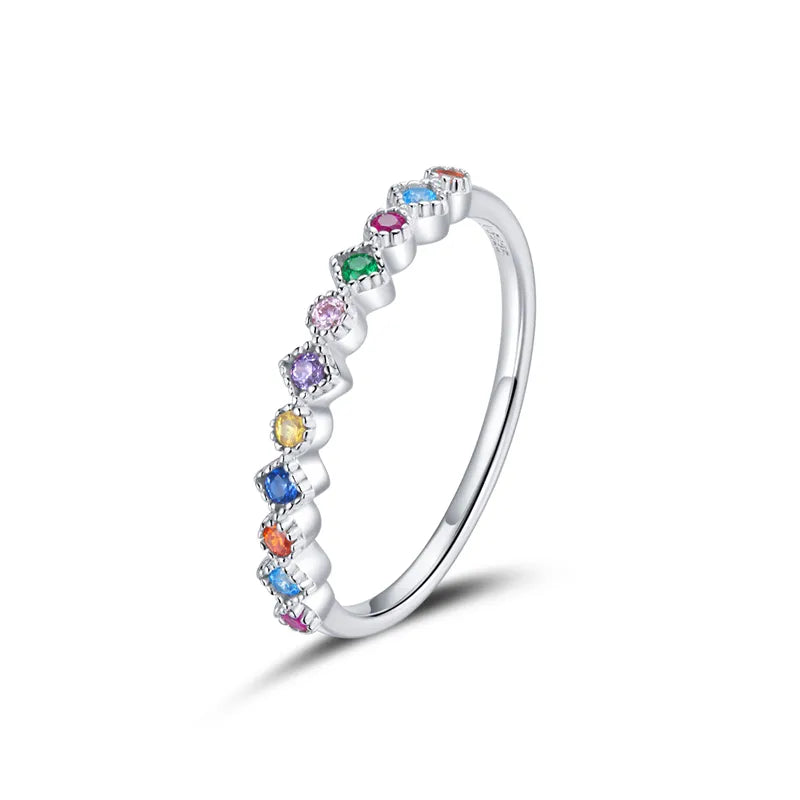 bamoer 925 Sterling Silver Multicolor Zircon Finger Ring for Women Trendy Fashion Dazzling CZ Stone Anillos Jewelry Gift