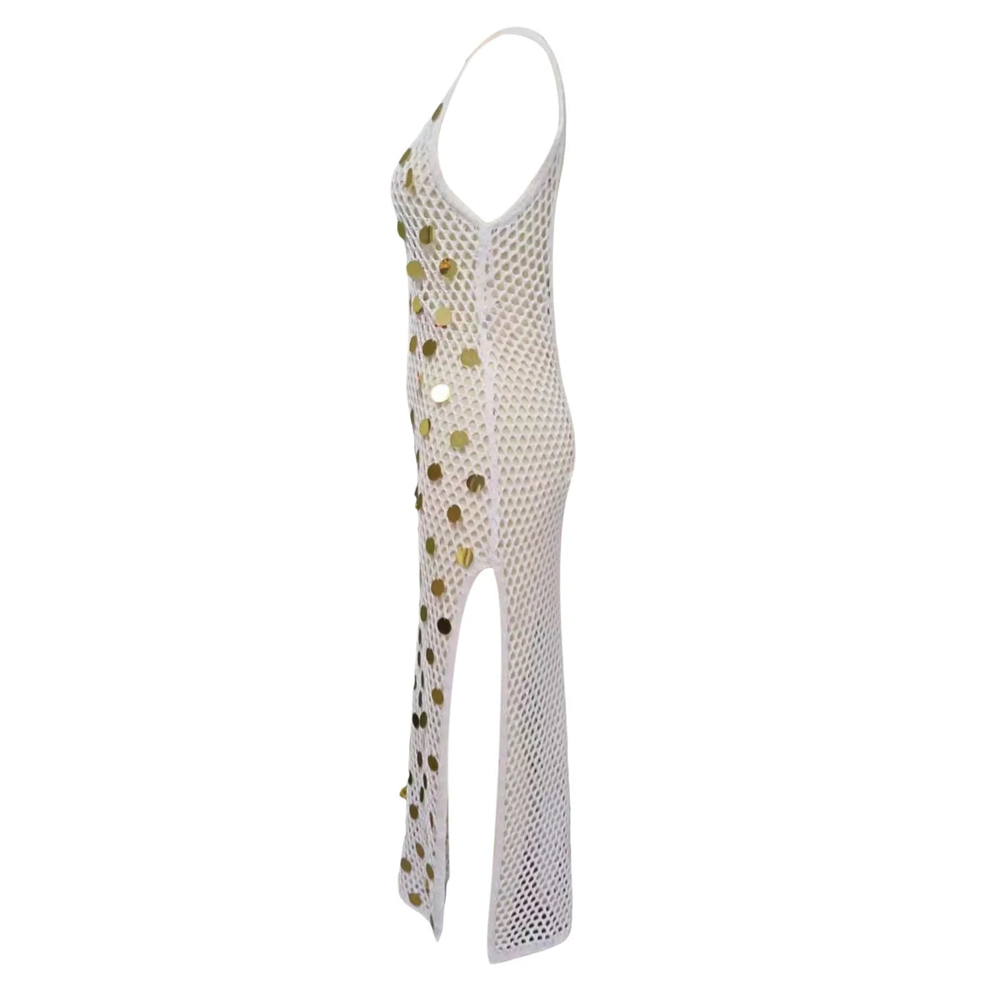 2024 Summer New Beach Skirt Women'S Sequin Knitted Hollow Out Beach Bikini Swimwear Dress Cover Up Sunscreen Female Clothing