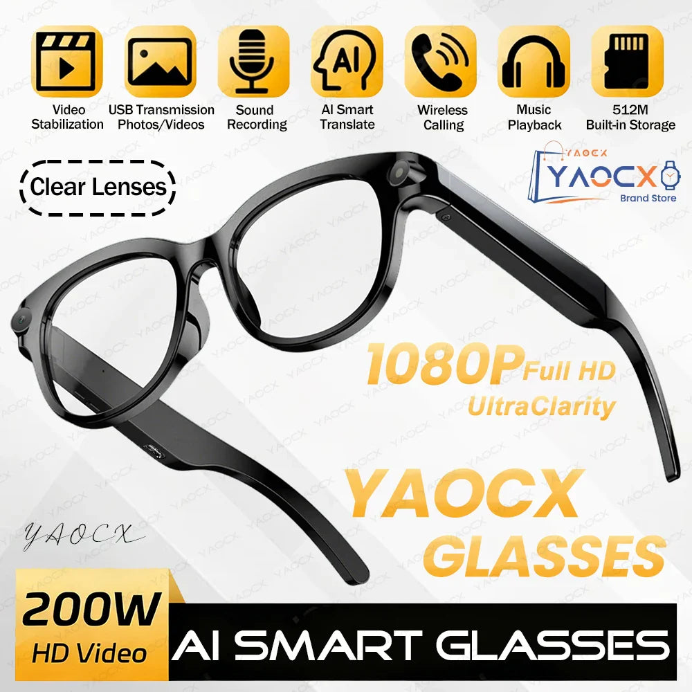 2026 New Al Smart Glasses, 200w HD Camera, Video Record, Voice Translation, Photo Recognition, Music Playback, BT Call Smart Sunglasses.