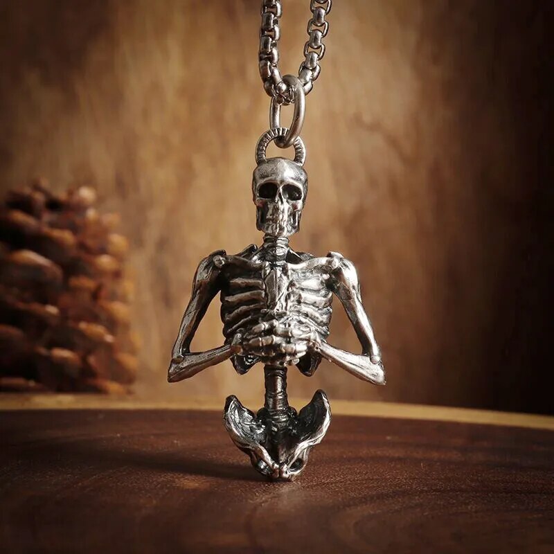 Gothic Wings Grim Reaper Pendant Half Body Skull Necklace Biker Punk Rock Jewelry Halloween Gift