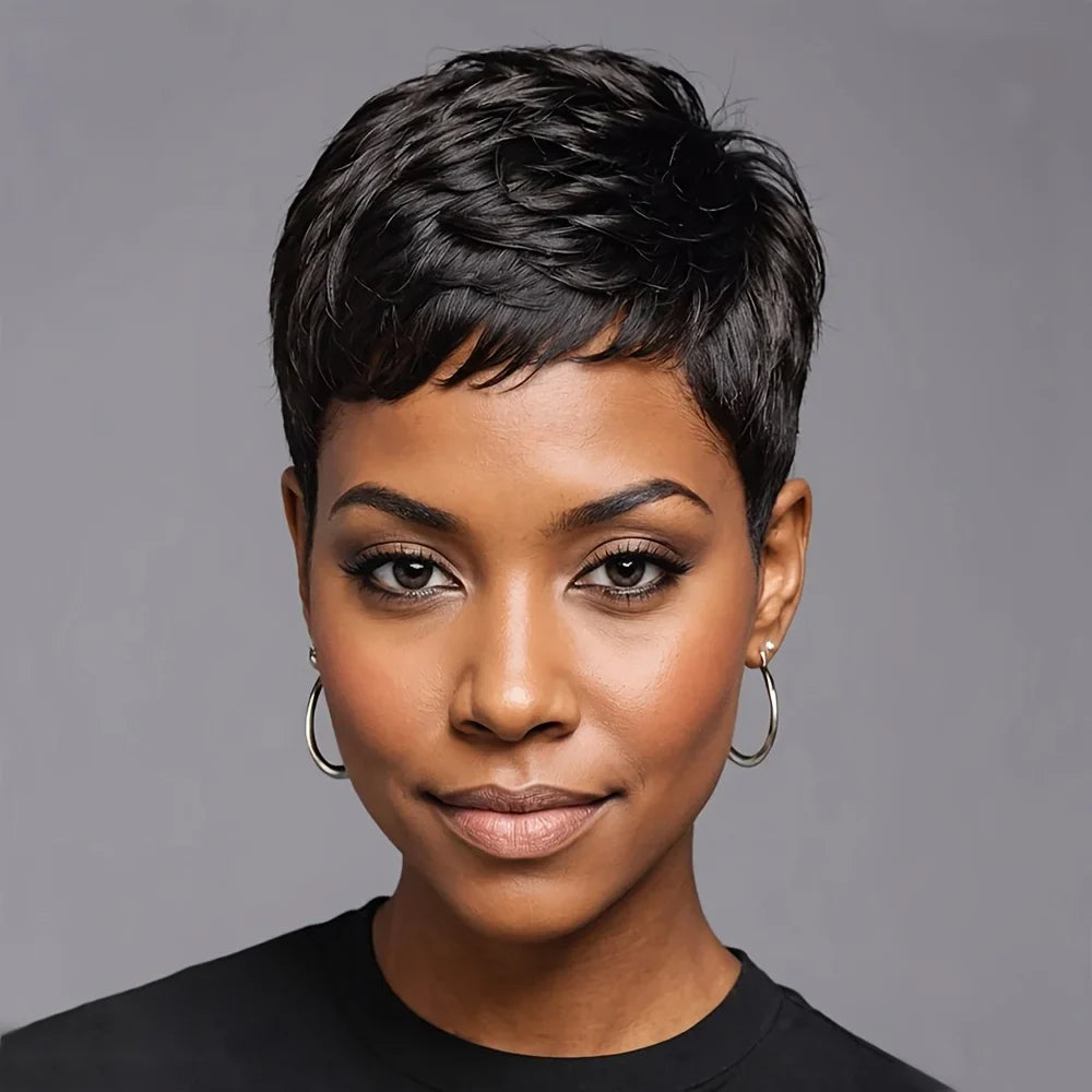 Short elf-cut wig with bangs, synthetic wig, women's short color wig.
