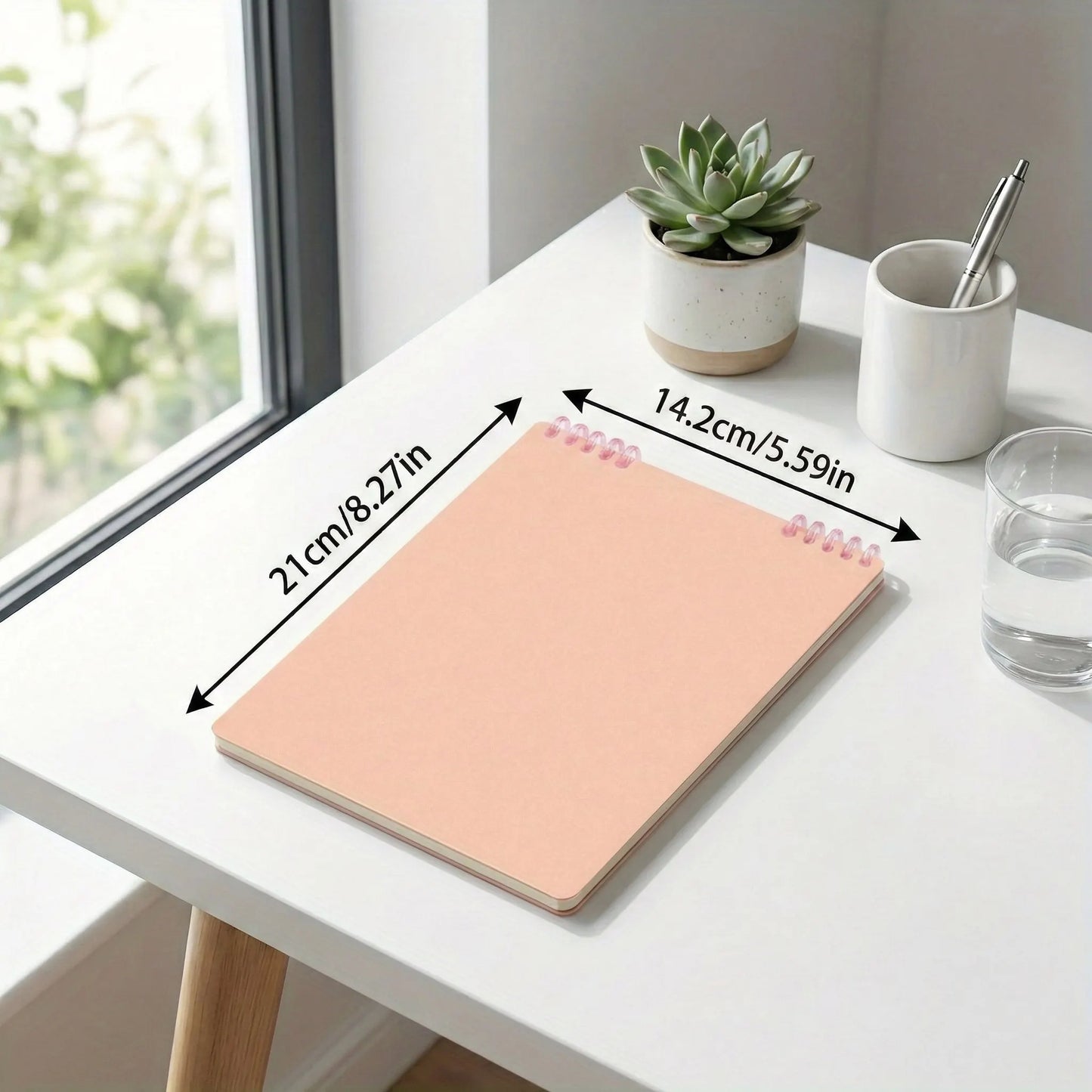 Aesthetic Pink Vertical Spiral Notebook Standing Desk Design Thick Lined Paper Twin-Wire Diary Journal for Women Girls