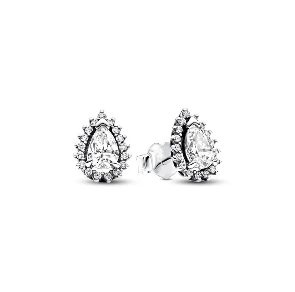 100%925 Pure Silver Classic Water-Drop Heart-Shaped Round Stud