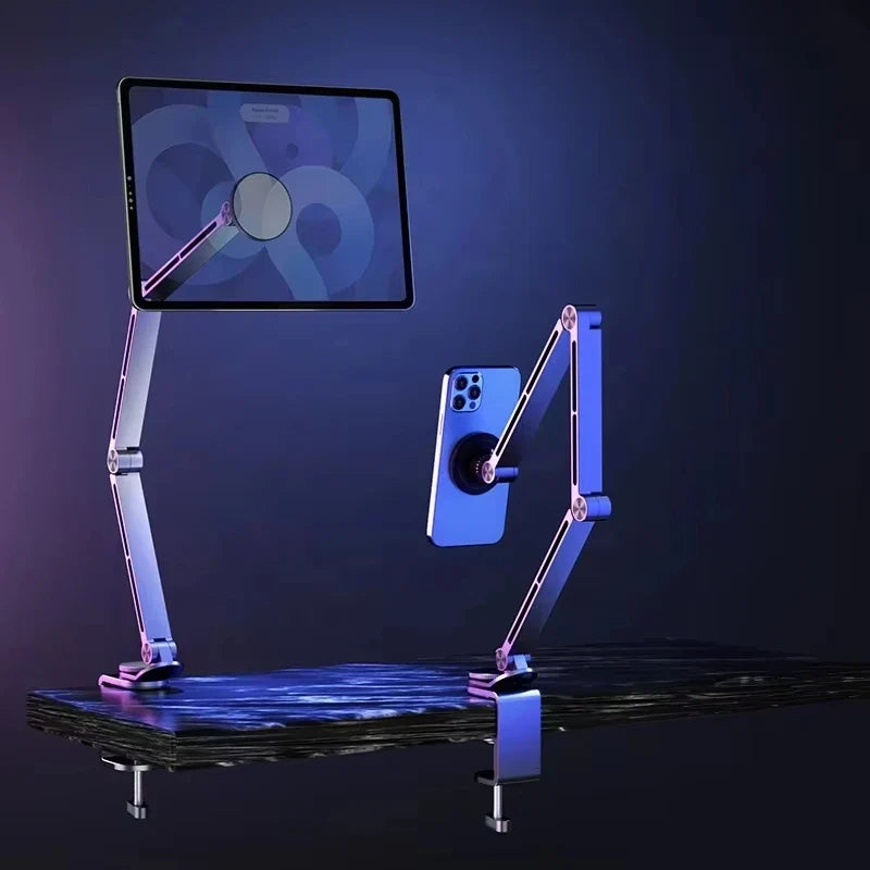 Magnetic Tablet Stand Holder Tablet Desk Mount Adjustable Foldable Tablet Arm Mount with 360° Rotate Base for iPad and IPhones
