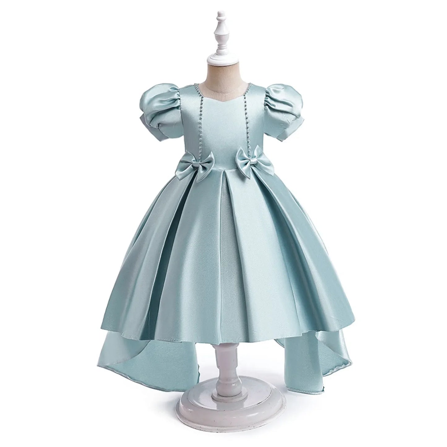 Girls Dress with Trailing Skirt Bubble Sleeves Satin Dress Piano Performance Dress Princess Dress Christmas Party Kids Clothes