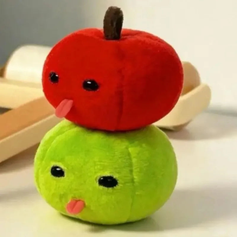 Abstract Tongue Out Apple Funny Plush Doll Keychain Backpack Pendant