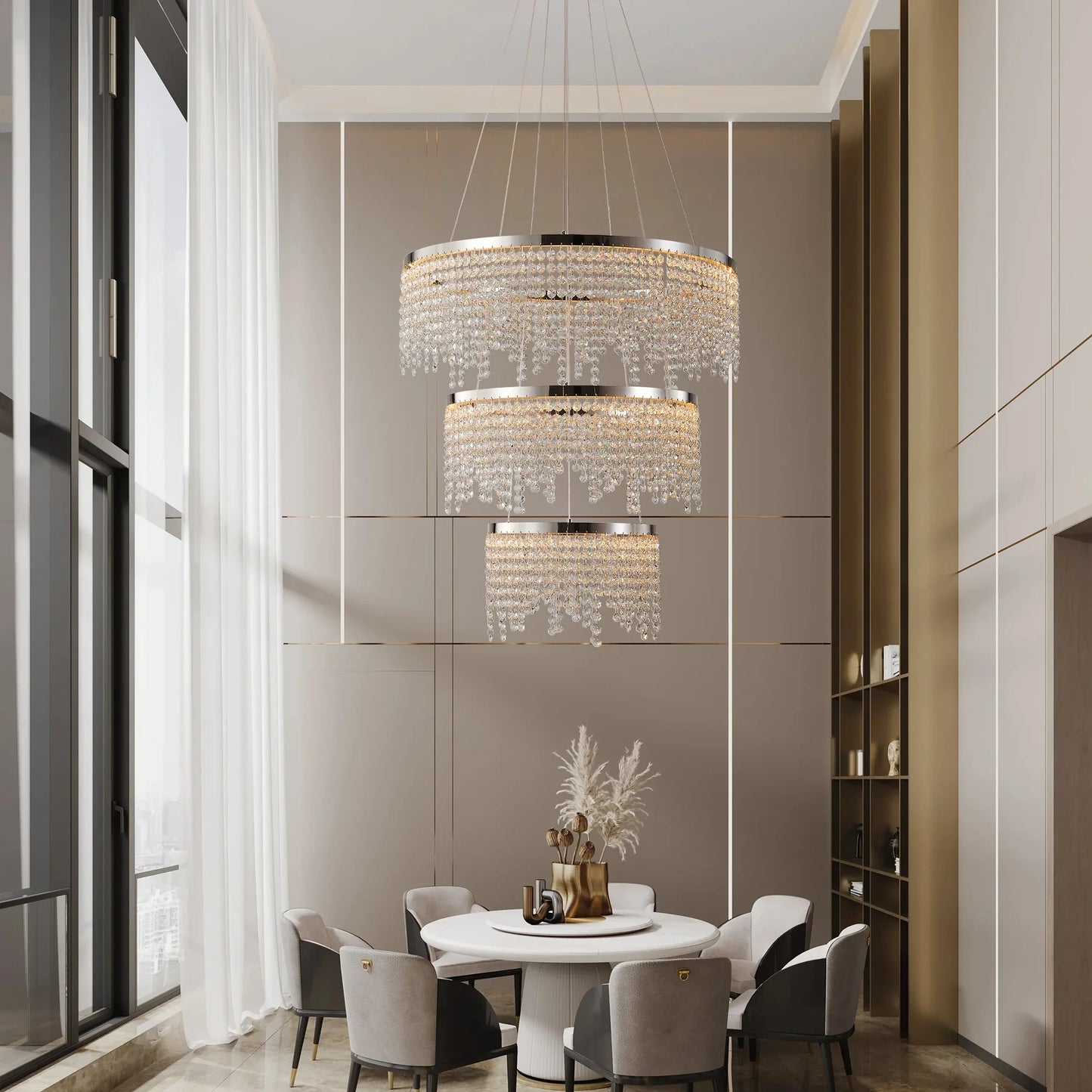 23.6-inch Crystal Chandelier, Dimmable Led Ceiling Lamp, Adjustable Color Temperature 3000K/4000K/6000K, Height Adjustable, Luxury Round Chandelier, Suitable for Living Room, Dining Room, Bedroom.