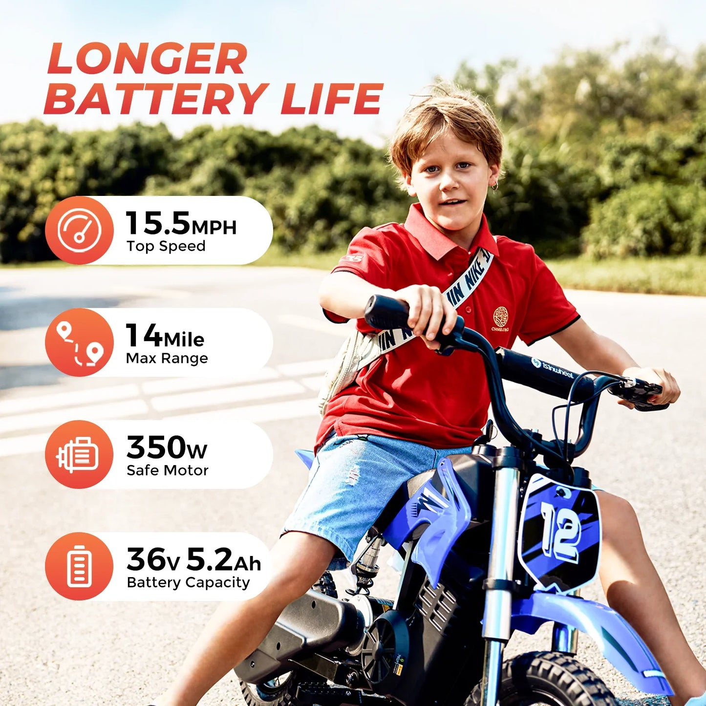 A12 Children's Electric Bicycle, 36V 5.2Ah Battery,350W Motor 12 inch inflatable tire City E-bike.