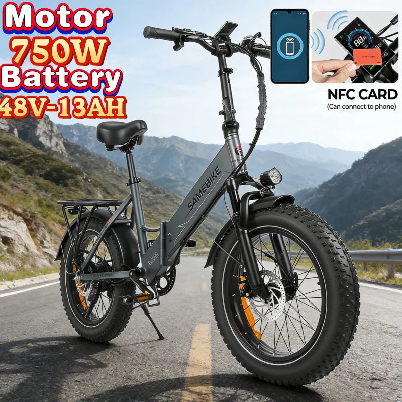 20*4.0 inch fat tire folding electric bicycle, 750W motor urban mountain E-Bike, 48V13AH battery adult electric scooter