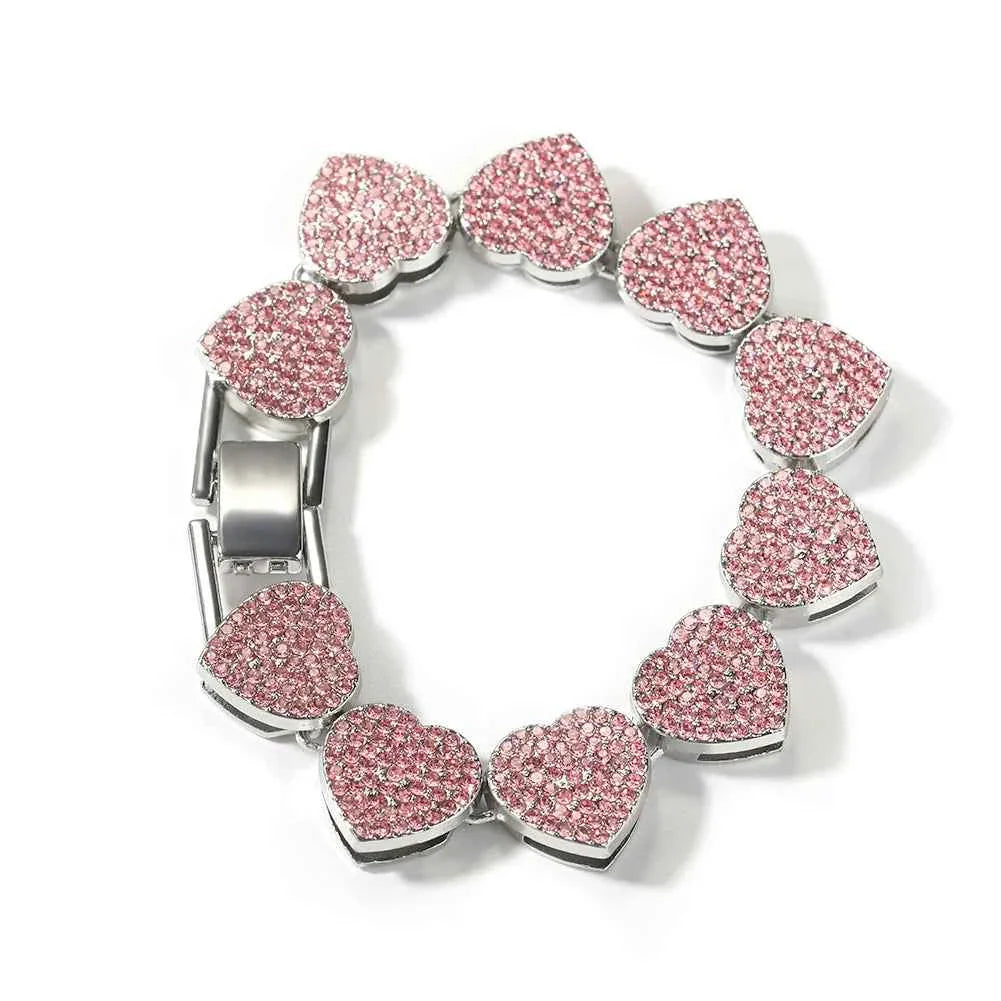 Pink Color Rhinestones Bracelets Set