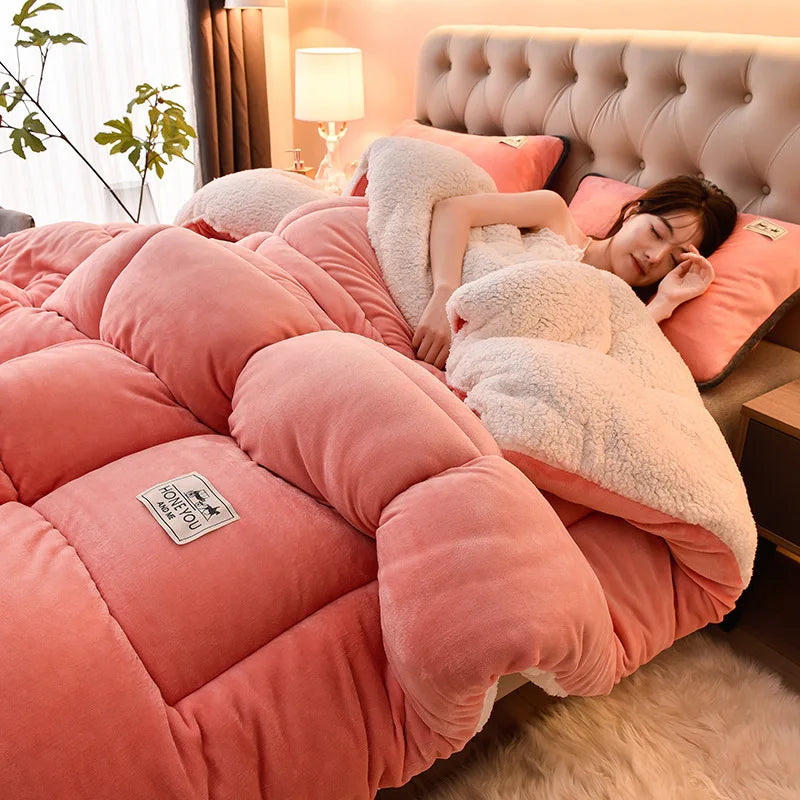 Lamb Fleece Blanket Winter Comforter, Thickened Quilts Double-sided Velvet.