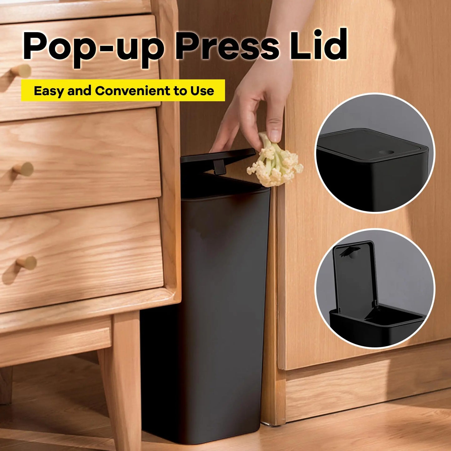Bathroom Trash Can-10L Small Garbage Can with Press Top Lid for Toilet, Bedroom, Living Room.