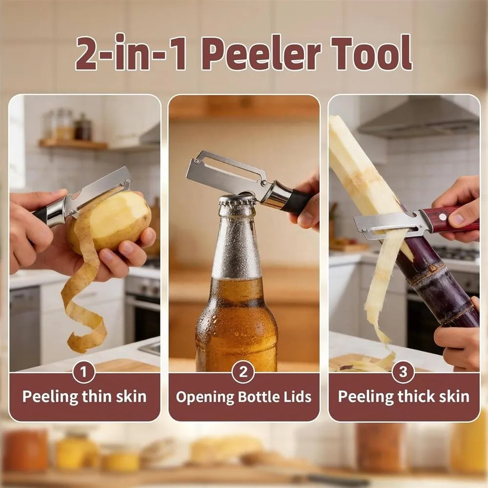 2Pcs Multifunctional Stainless Steel Vegetable Peeler, 2-in-1 Kitchen Tool With Bottle Opener, Ergonomic Gift For Cooking Lovers