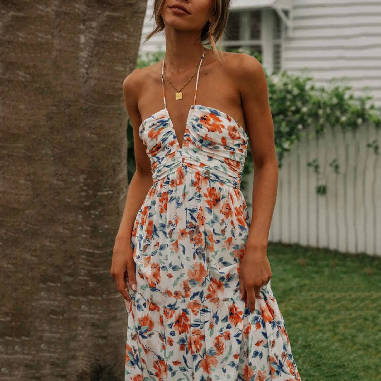 Summer Holiday Maxi Dress Women Spaghetti Strap V Neck Chic Sleeveless Floor Length Flowing Dresses Vacation Beach Long Dress