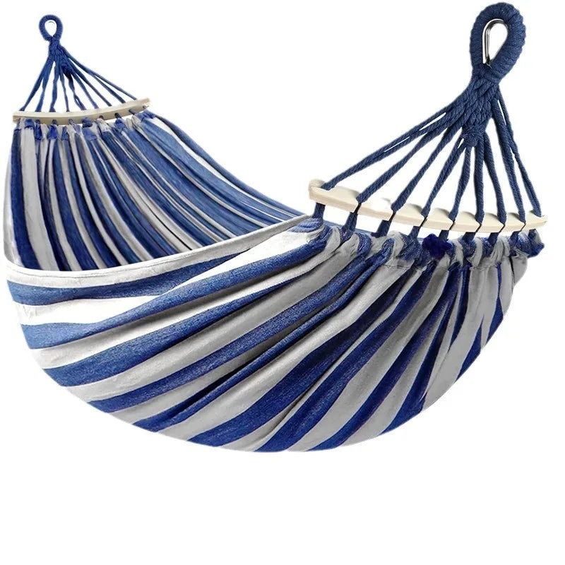 Canvas Hammock Anti-Roll Double Camping with Curved Wooden Poles Outdoor Swing Bed for Two