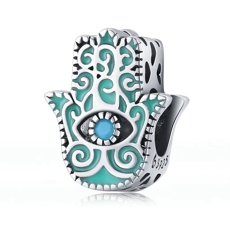 WOSTU 925 Sterling Silver Evil Eyes Charms Fatima Hand Hamsa Vintage Pendants For Women  Heart Beads Fit DIY Bracelets Necklaces