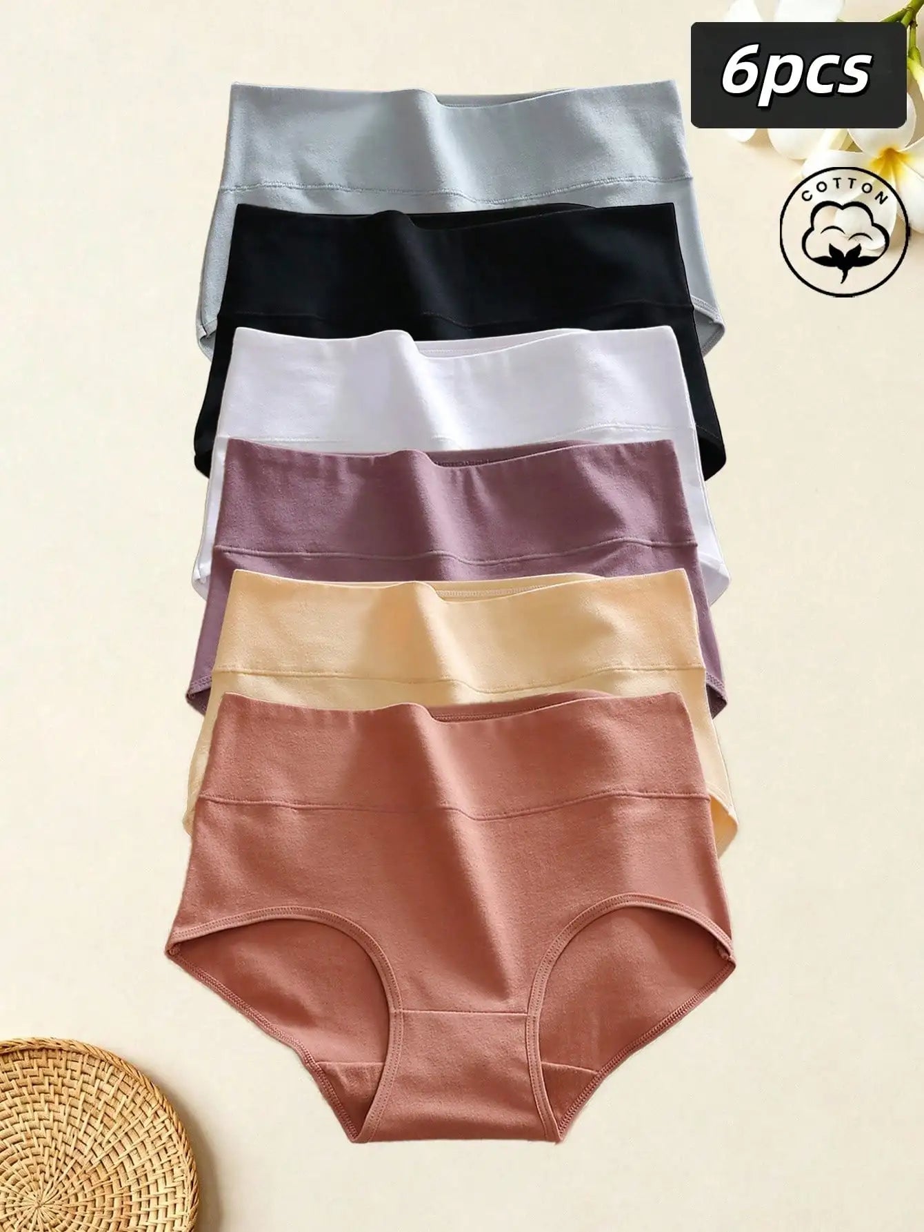 6pcs Mid-Waist Cotton Women's Underwear, Breathable, Stretchy & Tummy Control Design, Soft Boyshort Panties, Ideal for Daily Wea