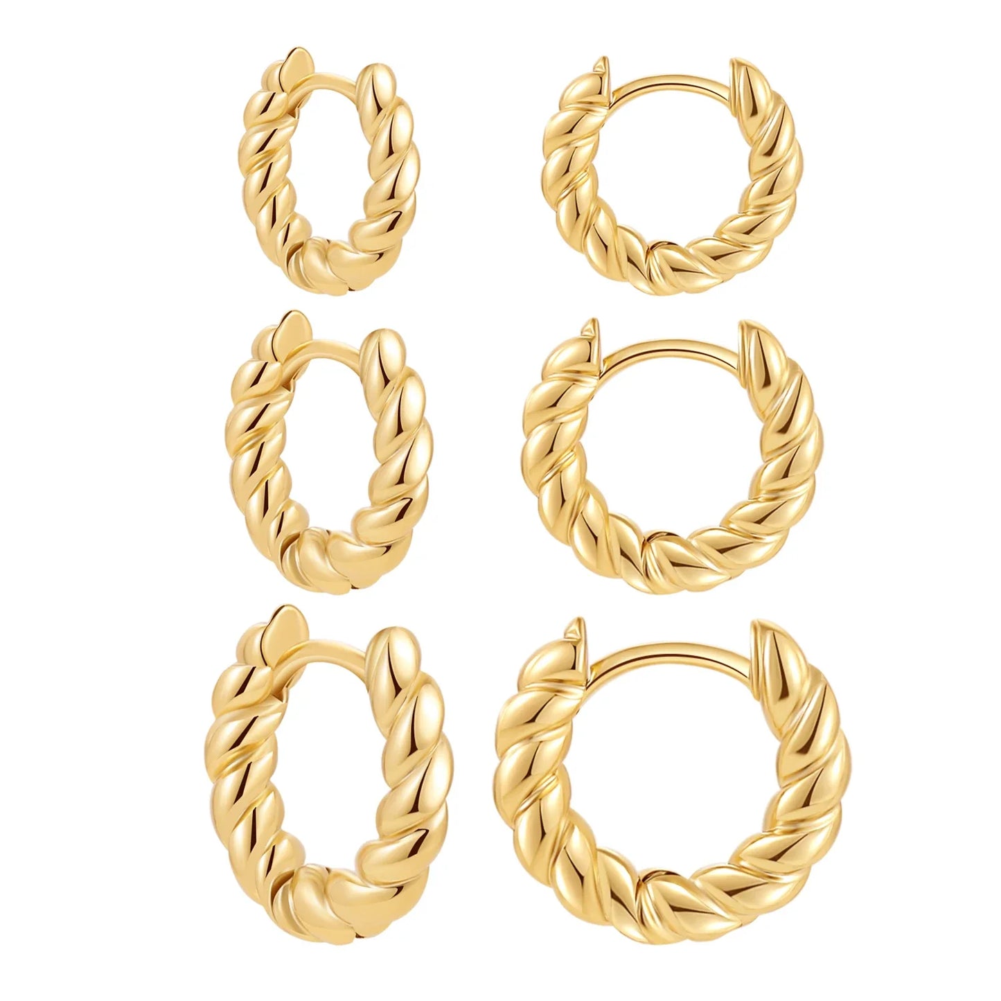 New Trendy Stackable Cartilage Twisted Huggie Ear Buckle Gold Color Circle Hoop Earrings for Women Creative Jewelry 12/14/16mm