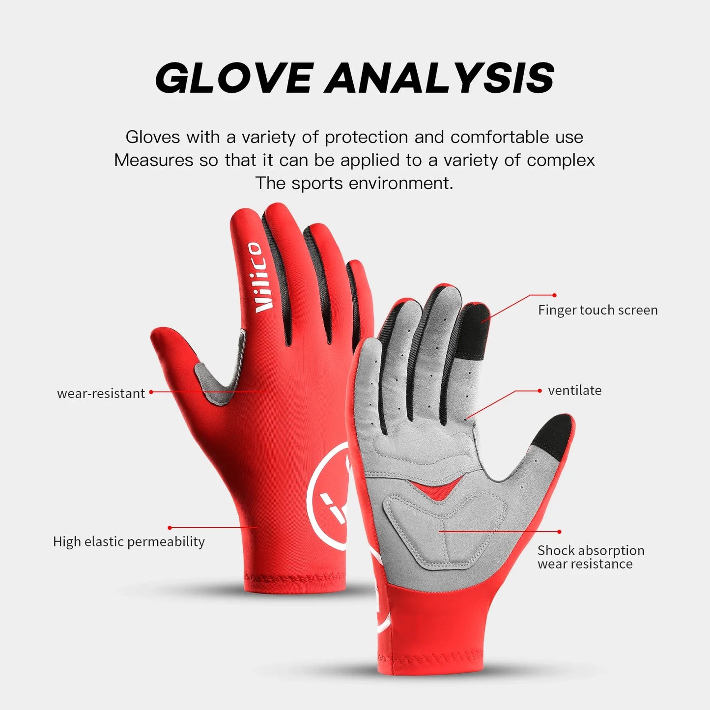 Vilico Professional Outdoor Cycling Gloves With Sensitive Touch Screen Shock Absorption Anti Slip Wear-resistant Riding Gloves